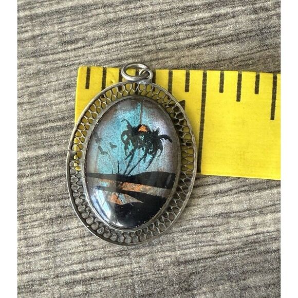 Vintage Sterling Butterfly Wing Pendant Palm Tree Tropical Paradise - Picture 4 of 5